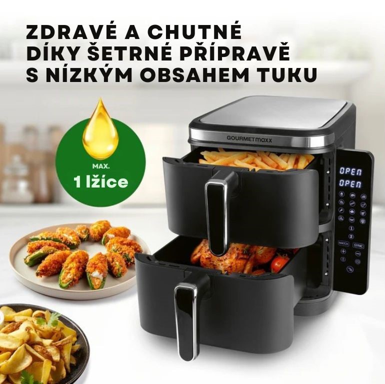GourmetMaxx Vertikální horkovzdušná fritéza s dvojitou komorou a bočním displejem FryUp 10 l 15305 (3)